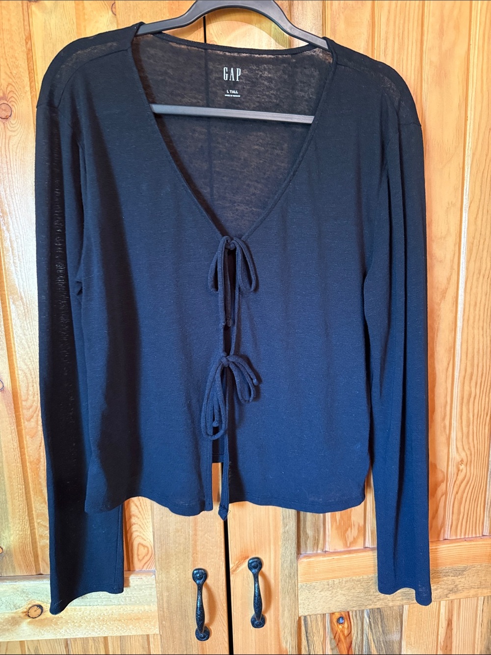 GAP Black Linen Blend Tie-Front Cardigan